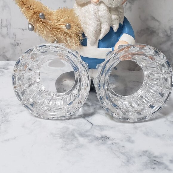 Princess House MCM Vintage Set 2 Clear Crystal Faceted Tea Light Candle Holders - Picture 4 of 10